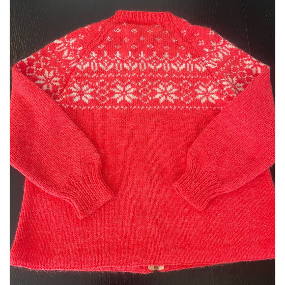 Vintage Cozy Cardigan Hand Made Neon Pink Fair Isle Heavy S/M - Picture 12 of 14